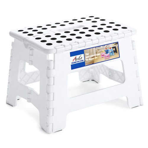ACKO Folding Step Stool 9 Inch Step Stool 300 lb Capacity Plastic Foldable Step Stools for Kids and Adults, Folding Stool Suitable for Kitchen, Stepping Stool with Handle White Small Step Stool 1PC