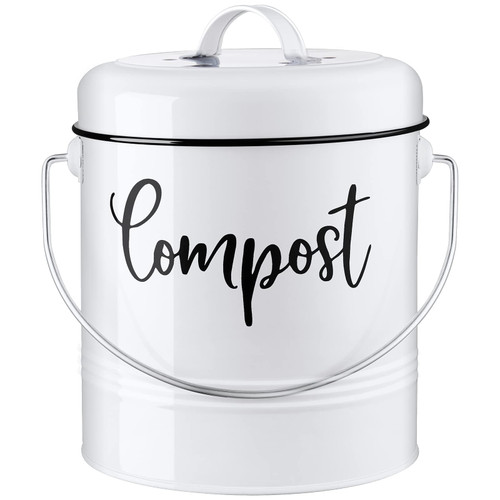 DAYYET Compost Bin Kitchen - 1.3 Gallon Farmhouse Kitchen Compost Bin Countertop - Indoor Compost Bin - Countertop Compost Bin with Lid and Charcoal Filters - Rust Proof Compost Bucket, White