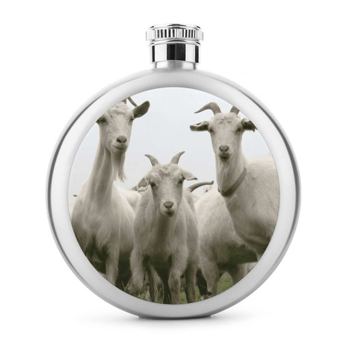 Goat Stainless Steel Liquor Hip Flask 5OZ For Wine Drink Round Pocket Portable Funny Print