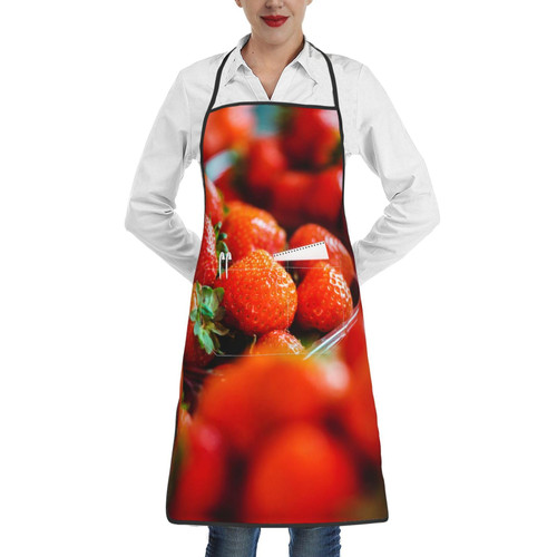 OUSIKA Strawberries Apron With Pockets Waterproof Kitchen Cooking Chef Aprons Bib For Baking Gardening Bbq