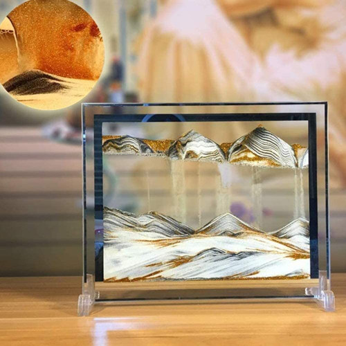 SRVNT -Office Decoration Moving Sand Art Picture Deep Sea Dynamic 3D Sandscapes Pictures in Motion Office Desktop Art Decor Toys/Gold/7 * 9 in