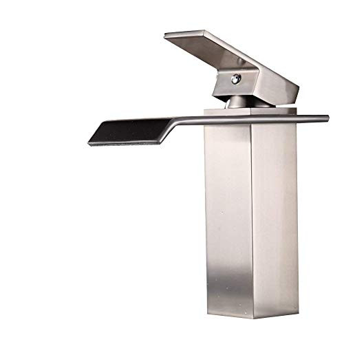 Commercial & Home Single Lever Widespread Waterfall Bathroom Vessel Sink Faucet Deck Mount Centerset Lavatory Faucet bathtub Mixer taps Vanity Bathroom faucets(Brushed Nickel Rectangular)