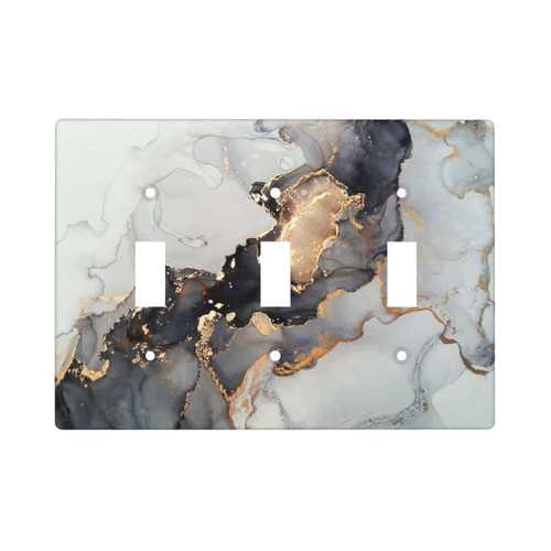 XRELZRS Black and Gold Marble Triple Toggle Light Switch Cover Decorative Wall Plates 3 Gang Switch Plate Covers Bathroom Lightswitch Faceplate 4.50 x 6.38''