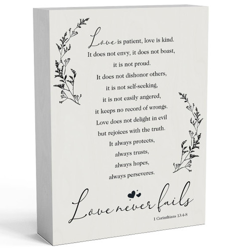 Bible Verse Wooden Box Sign 6 X 8 Inch, Love is Patient Love is Kind Christian Wood Box Sign Art Desk Decor Rustic Plaque for Wall Shelf Tabletop Decoration Home