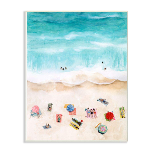 Stupell Industries Beach Family Coast Ocean Blue Watercolor Painting Wall Plaque, 10 x 15, Multi-Color