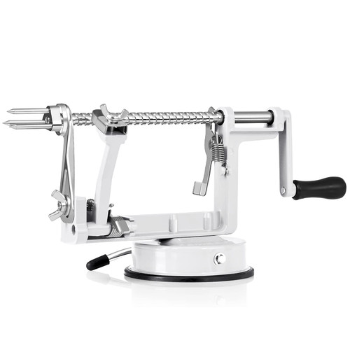 Apple Peeler Corer, Long lasting Chrome Cast Magnesium Alloy Apple Peeler Slicer Corer with Stainless Steel Blades and Powerful Suction Base for Apples and Potatoes(White)