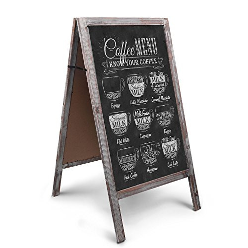 Flexzion A-Frame Chalkboard Sign Rustic Wooden Sidewalk Easel Chalk Stand - 41" Freestanding Sturdy Sandwich Board Double Sided Message Display - Vintage Torched Restaurant Chalkboard for Cafe & Bar