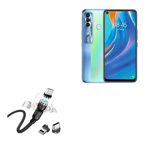 BoxWave Cable Compatible with Tecno Spark 7 Pro - MagnetoSnap AllCharge Cable, Magnet Charging Cable USB Type-C Micro USB for Tecno Spark 7 Pro - Jet Black