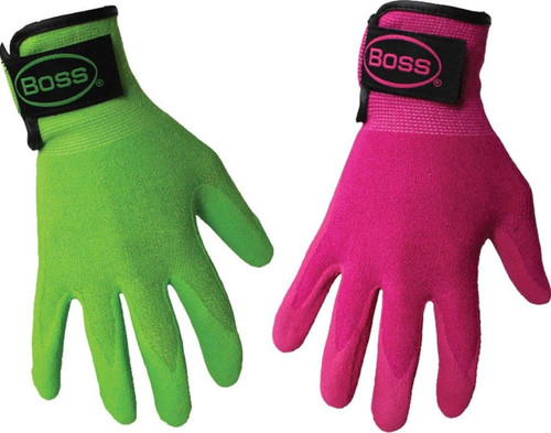 Boss Guardian Angel Sandy Nitrile Palm Work Gloves, Hook and Loop Closure, Non-Slip Grip, Mixed Assortment, Green/Magenta, X-Small, (8443XS)
