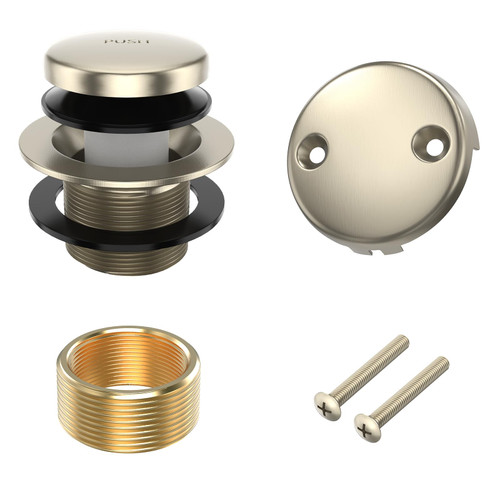 All Metal Tip-Toe Bathtub Drain Kit with Two-Hole Overflow Faceplate and Universal Fine/Coarse Thread Assembly, Bath Tub Drain Kit fits All Bathtub -Brushed Nickel