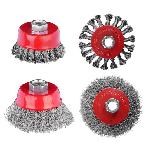 4 PCS 3&4 Inch Carbon Steel Wire Wheel Cup Brush Set,Includes 3" Coarse Crimped Wire/Knotted Wire Cup Brush,4" Coarse Crimped Wire/Knotted Wire Wheel Brush,for Heavy&Light Duty Work-5/8"-11UNC
