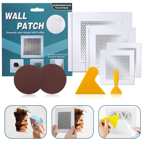 Tahikem 6 Pcs Drywall Repair Patch, 4" 6" 8" Two of Each Wall Patch Repair Kit, Self Adhesive Wall Mesh Repair, Large Hole Patch for Drywall, Sheet Rock Patch, Aluminum Metal Sheetrock Ceiling Patch