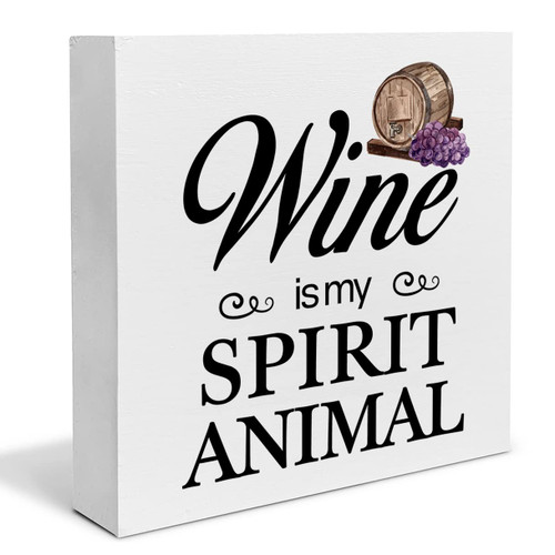 Drinker Humor Wood Box Sign Art Desk Decor Kitchen My Spirit Animal Wood Block Sign Decor for Home Kitchen Dining Room Pub Table Shelf Wall
