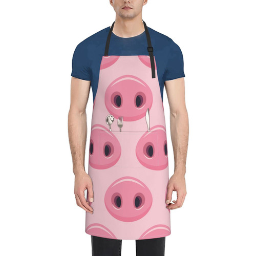 Unisex Bib Apron Cute Pigs Noses Pink Waterproof Kitchen Cooking Aprons With 2 Pockets