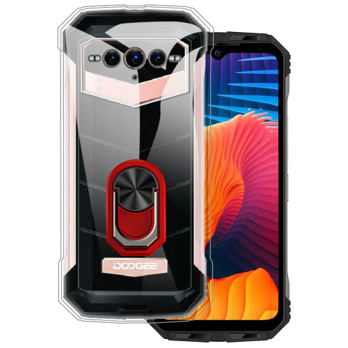 for Doogee V Max Ultra Thin Phone Case + Ring Holder Kickstand Bracket, Gel Pudding Soft Silicone Phone for Doogee V Max 6.58 inches (RedRing-T)
