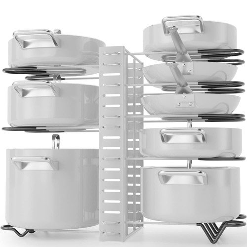 G-TING Pot Rack Organizers, 8 Tiers Pots and Pans Organizer for Kitchen Organization & Storage, Adjustable Pot Lid Holders & Pan Rack, Lid Organizer for Pots and Pans With 3 DIY Methods(Grey)
