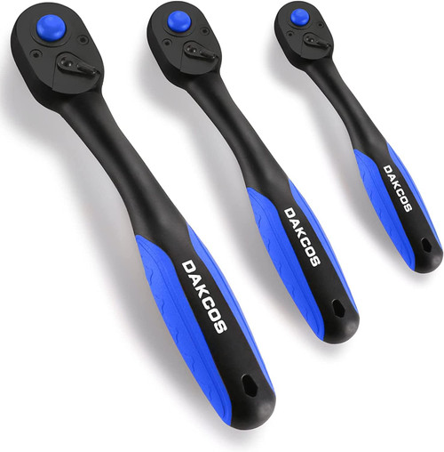 DAKCOS Socket Wrench Set 1/4" 3/8" 1/2" Drive Ratchet with Quick Release Composite Offset Handle Reversible Spanner 72 Teeth