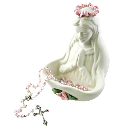 First Communion Rosary Holder with Pink Prayer Beads, Catholic Gifts for Girls, 5 Inches First Communion Rosary Holder with Pink Prayer Beads, Catholic Gifts for Girls, 5 Inches