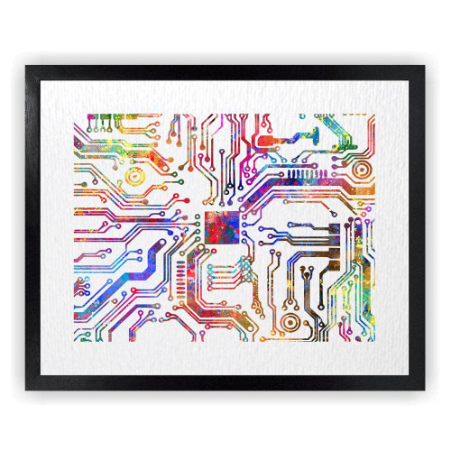 Dignovel Studios 8X10 Unframed Circuit Board PCB Watercolor Art Print Science Discovery Computer Electronic Hobby Technology Engineering Poster Wall Hanging DN758
