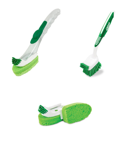 Libman Glass and Dish Wand Scrub Brush Bundle with Big Job Kitchen Brush and Two Sponge Refills