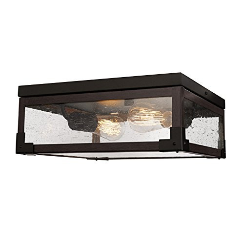 Globe Electric 65917 Williamsburg 2-Light Flush Mount, Dark Bronze with Seeded Glass Panes Globe Electric 65917 Williamsburg 2-Light Flush Mount, Dark Bronze with Seeded Glass Panes