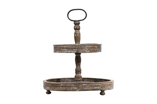 Creative Co-Op Distressed Brown Wood Metal Handle Two-Tier Tray