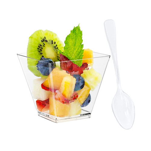100 Pack 2 oz Plastic Dessert Cups with Spoons,Clear Square Parfait Appetizer Cups,Mini Serving Bowls for Tasting Party Desserts Appetizers 100 Pack 2 oz Plastic Dessert Cups with Spoons,Clear Square Parfait Appetizer Cups,Mini Serving Bowls for Tasting Party Desserts Appetizers