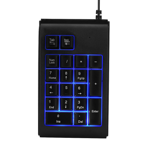 Junluck 19-Key Number Keypad, USB Wired Silent Number Pad Mechanical Numeric Keypad with 3 Colors Backlit Extensions for Laptop Desktop Computer PC - Black