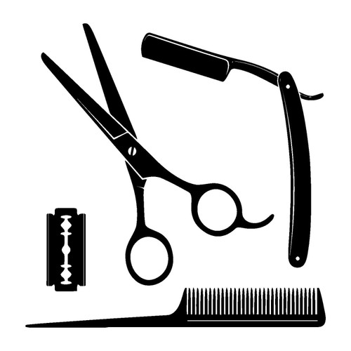 Wall Sticker-Man's Hair Barbershop Barber-Vinyl Decal-Tools Shaving-Barbershop Beauty Studio Wall Decor Decals-Custom Color Stickers-BG00-11-19d-22.5x24 in