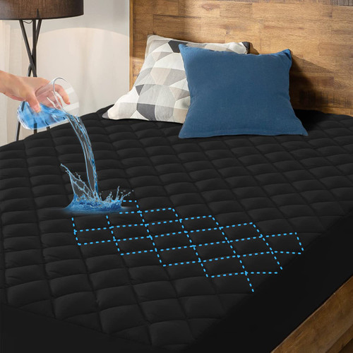 HYLEORY King Size Waterproof Mattress Pad Protector, Breathable Quilted Mattress Cover Noiseless Waterproof Fitted Sheet Mattress Topper Upto 21" Deep Pocket, Black HYLEORY King Size Waterproof Mattress Pad Protector, Breathable Quilted Mattress Cover Noiseless Waterproof Fitted Sheet Mattress Topper Upto 21" Deep Pocket, Black