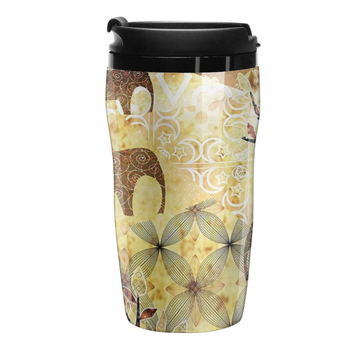 Tribal Elephants Coffee mug cup double-layer plastic Tea cup with lid durable travel mug black-style1