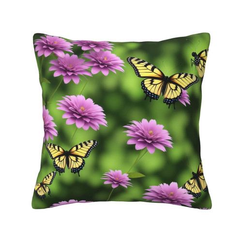 MIXMEY Butterflie and Purple Flowers Print Square Pillow Case Sofa Living Room Bedroom Car Fashionable Throw Pillow Cushion Covers,18x18 in