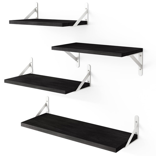 YGEOMER Floating Shelves, Rustic Wood Shelves, 4 Sets of Wall Mounted Shelf for Bathroom Decor, Bedroom, Living Room and Plants (Black and White Bracket) YGEOMER Floating Shelves, Rustic Wood Shelves, 4 Sets of Wall Mounted Shelf for Bathroom Decor, Bedroom, Living Room and Plants (Black and White Bracket)