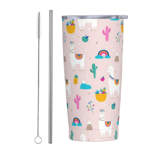 No-Prob Llama Printed 20 Oz Stainless Steel Tumbler Mug With Lids And Straws Vacuum Insulated Travel Mug Coffee Cups For Cold Hot Drinks