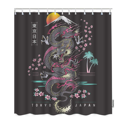 Swono Japanese Dragon Shower Curtain,Abstract Dragon with Cherry Blossom with Japanese Style Shower Curtain Home Decor Waterproof Fabric Polyester for Bathroom with Hooks 72"X72" Swono Japanese Dragon Shower Curtain,Abstract Dragon with Cherry Blossom with Japanese Style Shower Curtain Home Decor Waterproof Fabric Polyester for Bathroom with Hooks 72"X72"