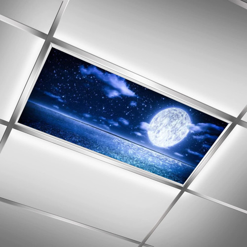 Lorougei Moon with Clouds and Starry Sky,Blue Black,Light Diffusers,Fluorescent Light Covers-for Ceiling Light Diffuser Panels-Drop Ceiling Fluorescent Decorative,2ft x 4ft