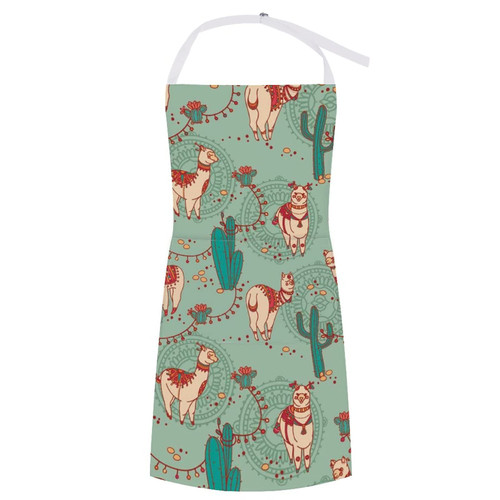 Cute Alapaca And Cactus Adjustable Unisex Kitchen Cooking Apron Waitress Apron with Pockets For Florists Hotels Barbecue Shops