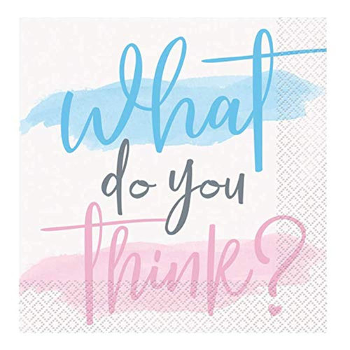 What Do You Think Gender Reveal Lunch Napkins I Pink & Blue I Paper I 16 Pcs.