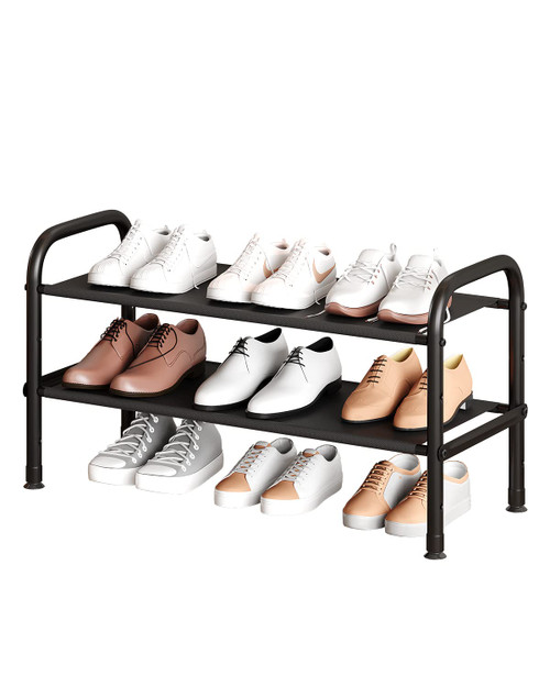2 Tier Shoe Rack Storage Shoe Stand Free Standing Metal Shoe Shelf Space Saving Shoe Organizer for Closet, Entryway, Bedroom Black