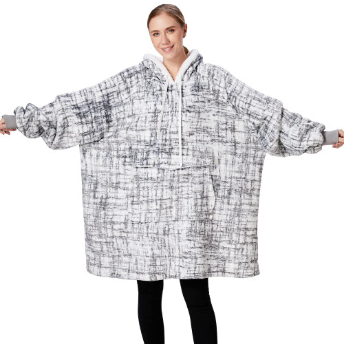 Qeils Oversized Wearable Blanket Hoodie, Comfy Sherpa Sweatshirt Pullover Jacket(Dark Blue tie-dye,Adult)