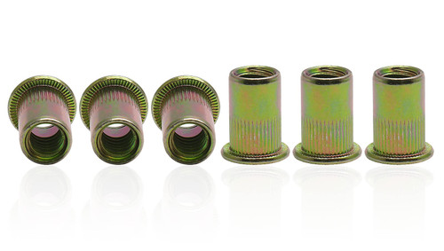 Mecion 100Pcs Rivet Nuts, Carbon Steel Rivet Nut Assortment Kit M8 Flat Head Threaded Insert Rivet Nuts, Zinc Plated Finish