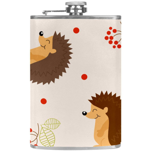 Hedgehog Pattern Flask for Liquor and Funnel, 8 Oz Leak Proof Stainless Steel Pocket Hip Flask