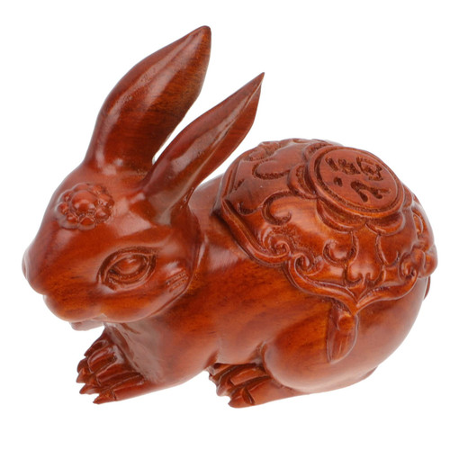Home Decor Feng Shui Rabbit Statue Wood Rabbit Figurines Wood Carved Animals Statues Bunny Figure for Easter Spring Party Tabletop Decoration Zodiac Animal Figures Vintage Ornaments