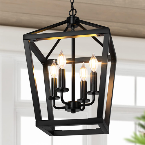 BrightHome Farmhouse Chandelier 4-Light, Black Pendant Light Fixture Ceiling Hanging for Kitchen Island Dining Room, Lantern Industrial Lighting with Metal Cage Adjustable Height for Entryway Foyer BrightHome Farmhouse Chandelier 4-Light, Black Pendant Light Fixture Ceiling Hanging for Kitchen Island Dining Room, Lantern Industrial Lighting with Metal Cage Adjustable Height for Entryway Foyer