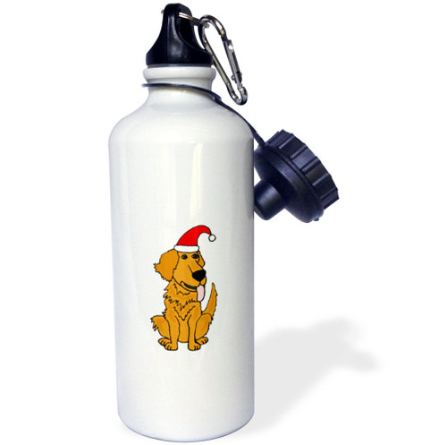 3dRose Funny Golden Retriever Puppy Dog Wearing Santa Hat-Sports Water Bottle, 21oz , 21 oz, Multicolor