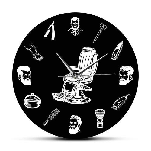 The Geeky Days Barber Shop Sign Barber Chair Silent Non-TickingWall Clock Hair Salon Stylist Equipment Men Haircut Barbershop Retro Black Silent Sweep Wall Watch The Geeky Days Barber Shop Sign Barber Chair Silent Non-TickingWall Clock Hair Salon Stylist Equipment Men Haircut Barbershop Retro Black Silent Sweep Wall Watch