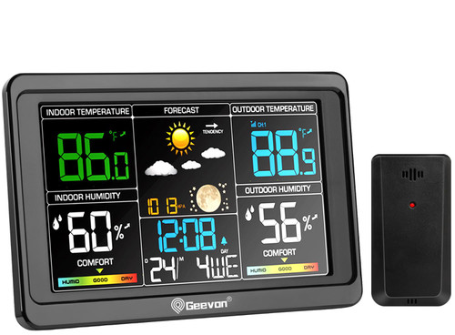 Weather Station Wireless Indoor Outdoor Thermometer, Color Display Digital Weather Thermometer with Alarm Clock, Forecast Station with Barometer, Calendar and Adjustable Backlight Weather Station Wireless Indoor Outdoor Thermometer, Color Display Digital Weather Thermometer with Alarm Clock, Forecast Station with Barometer, Calendar and Adjustable Backlight