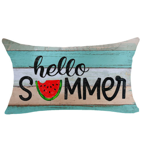 NIDITW Nice Gift Hello Summer Fruit Watermelon Wood Grain Cotton Linen Lumbar Throw Pillow Cover Cushion Case Farmhouse Chair Outdoor Home Decor Waist 12x20 Inches (1)