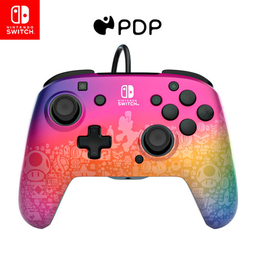 PDP REMATCH Enhanced Wired Nintendo Switch Pro Controller, Switch Lite/OLED Compatible (Mario Super Star Spectrum)
