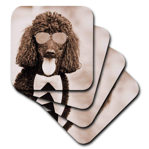 3dRose Cool Poodle Wearing Sunglasses and Bow Tie. Popular Image. - Ceramic Tile Coasters, Set of 4 (CST_218220_3)